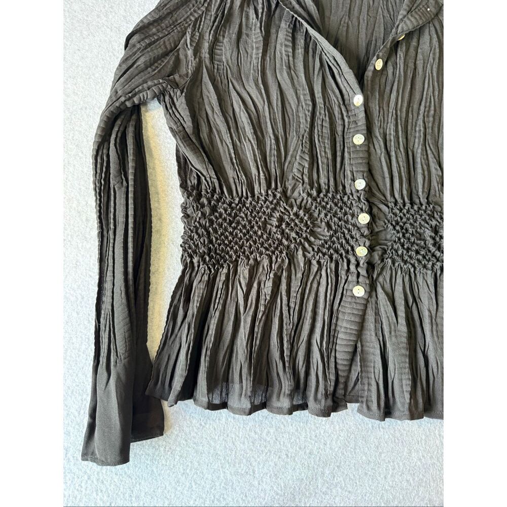 Y2K Whimsigoth romantic fairycore flare sleeve button down shirred/smocked blous - Picture 3 of 5